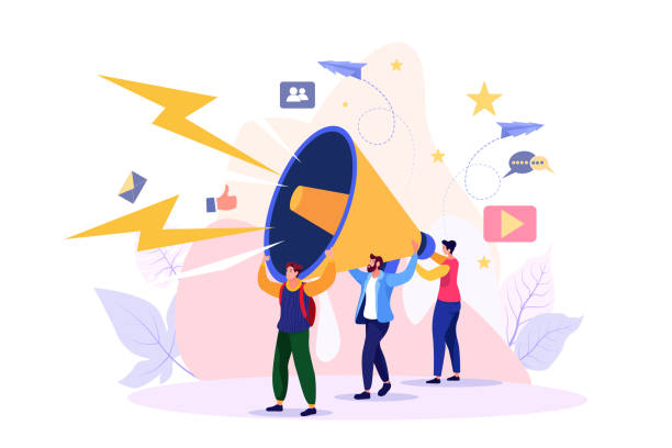vector illustration, flat style, business promotion, advertising, call through the horn, online alerting - 營銷 幅插畫檔、美工圖案、卡通及圖標(biāo)